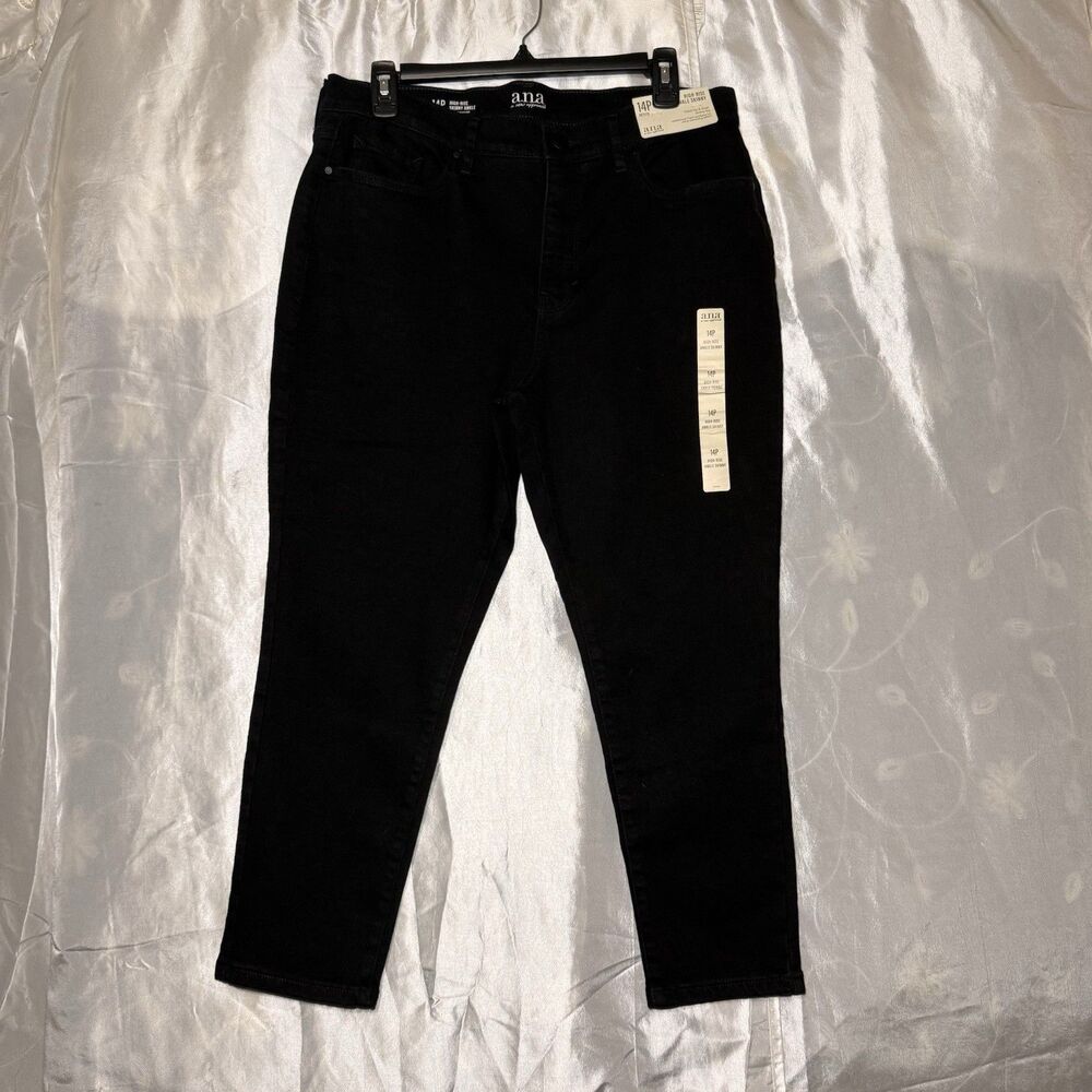 ANA Women's Girlfriend Chino High-Rise Ankle Skinny Jeans Size 14 P Black NWT